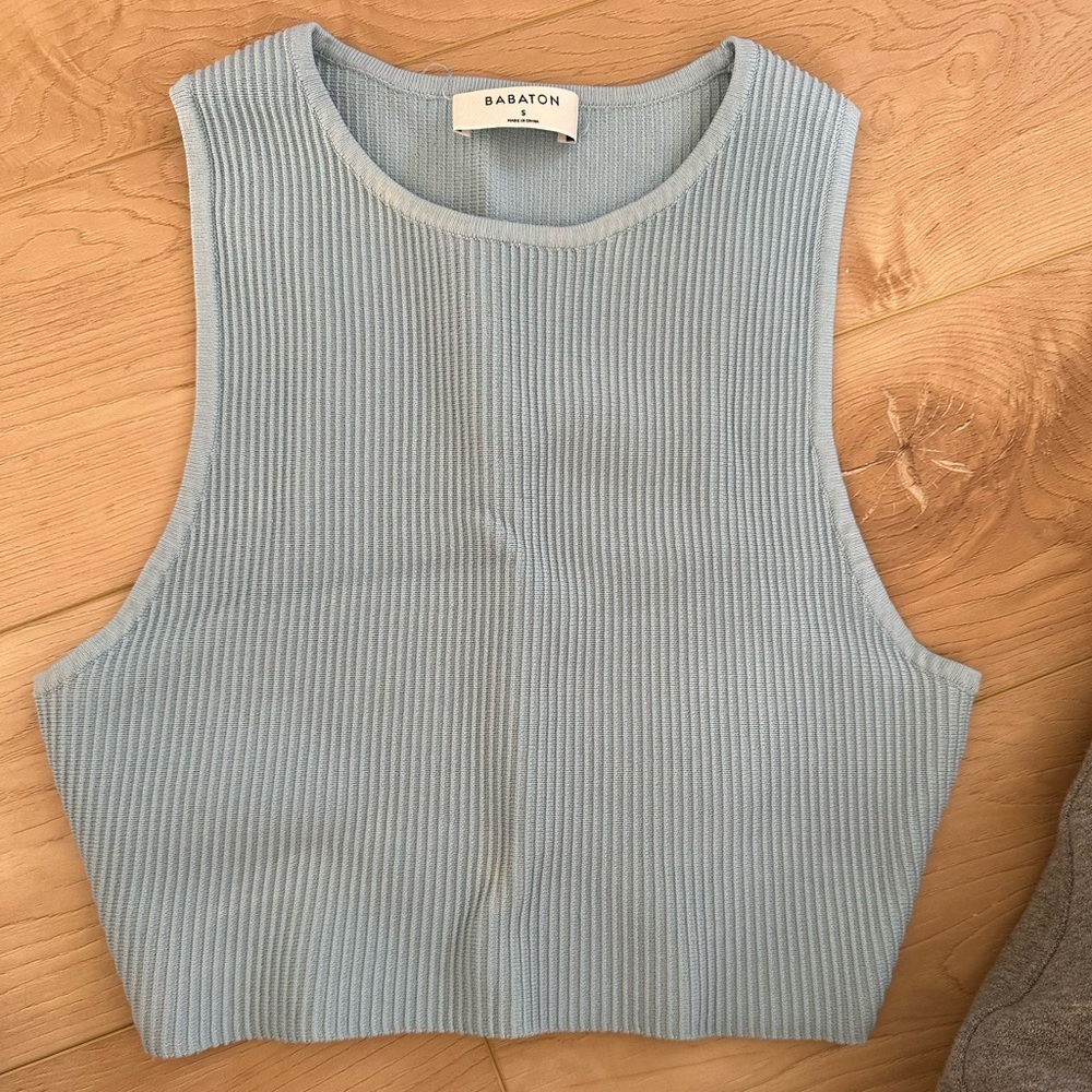 Babaton Sky Blue Ribbed Tank Top